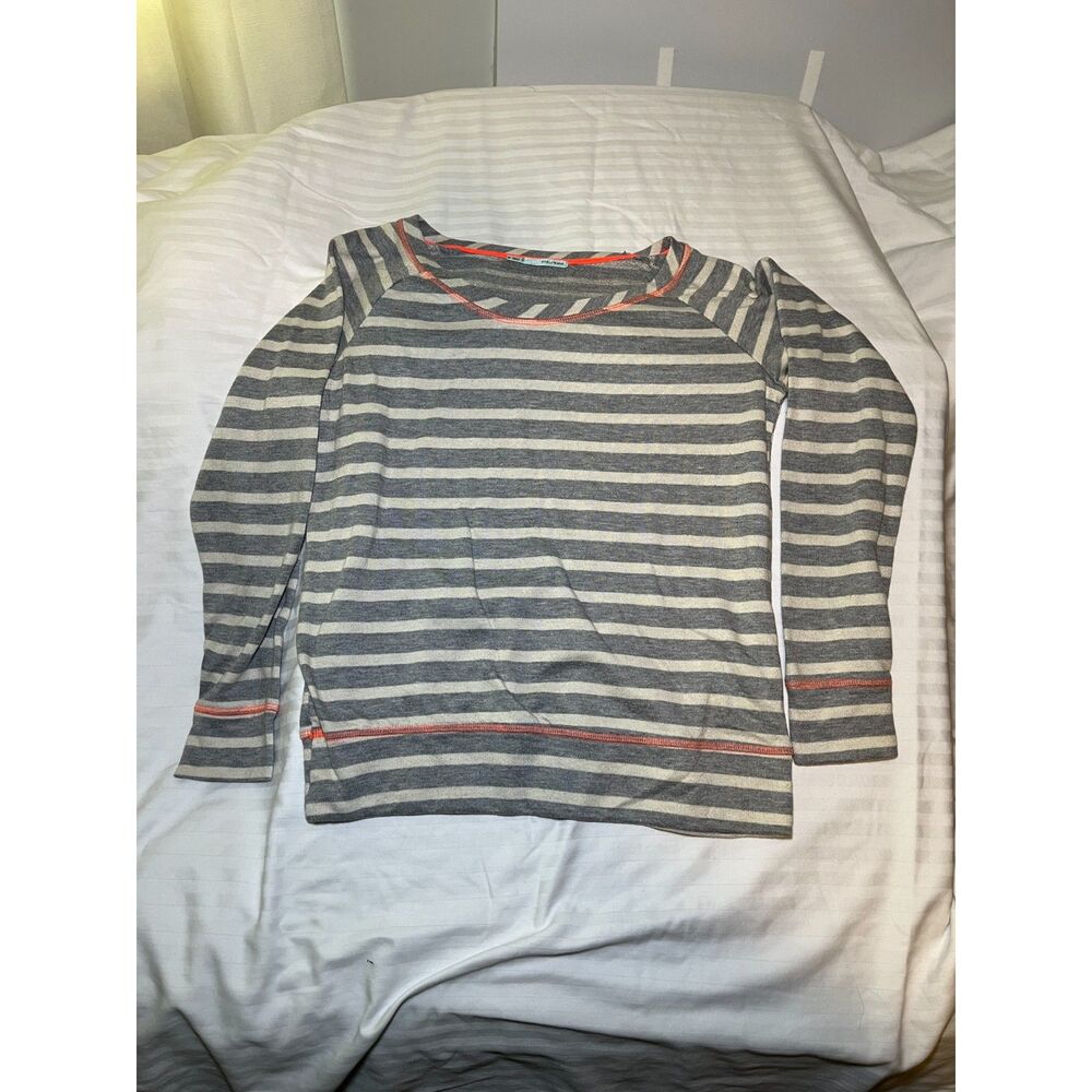 Maurices Womens Striped Top Medium Gray White Long Sleeve Casual Shirt